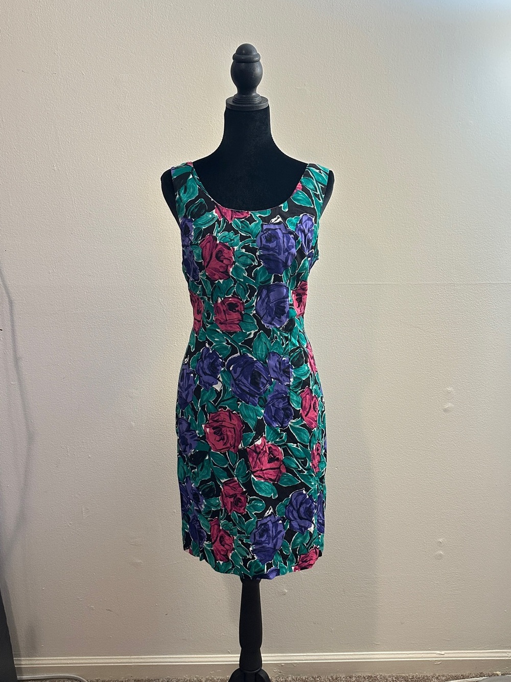 Vintage 80s Dark Floral Tank Dress